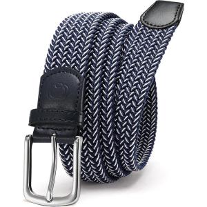 image:imageCHAOREN Mens Belt  Braided Stretch Golf Belt for Men 1 38 Gift for Golf Pants Casual Shorts JeansWhite Navy