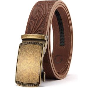 image:imageCHAOREN Mens Belt Leather Ratchet Belt  Customizable Fit Effortless Style 35mmBronze Gold  Full Grain Flower Brown