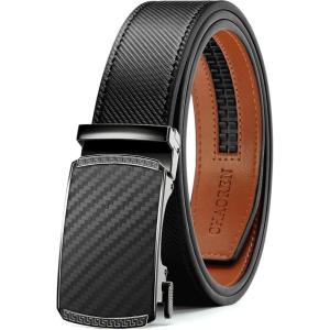 image:imageCHAOREN Mens Belt Leather Ratchet Belt  Customizable Fit Effortless Style 35mmCarbon Fiber  Black