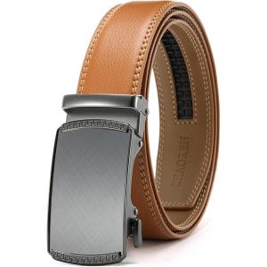 image:imageCHAOREN Mens Belt Leather Ratchet Belt  Customizable Fit Effortless Style 35mmCharcoal Depiction  Light Brown