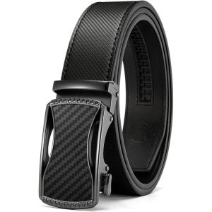 image:imageCHAOREN Mens Belt Leather Ratchet Belt  Customizable Fit Effortless Style 35mmCurved Carbon Fiber  Black