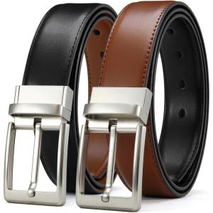 image:imageCHAOREN Reversible Mens Belt 1 Piece  Leather Belt Men for Dress Pants  Single Belt 2 ColorsBright SliverblackBrown
