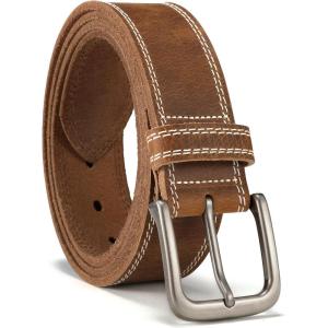 image:imageCHAOREN Full Grain Leather Belt for Men Work Belts for Men Heavy Duty Daily Wear for Jeans PantsBrown Stitched