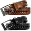 image:imageCHAOREN Leather Braided Belts for Men 2 Pack  1 18 Leather Belts in Package Box  Versatile Style SolutionBlackSaddle Tan
