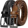image:imageCHAOREN Leather Braided Belts for Men 2 Pack  1 18 Leather Belts in Package Box  Versatile Style SolutionBlackSaddle Tan