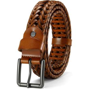 image:imageCHAOREN Leather Braided Belts for Men  1 18 Mens Casual Woven Leather Belt for Dress PantCognac