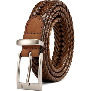 image:imageCHAOREN Leather Braided Belts for Men  1 18 Mens Casual Woven Leather Belt for Dress PantLight Brown