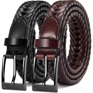 image:imageCHAOREN Leather Braided Belts for Men 2 Pack  1 18 Leather Belts in Package Box  Versatile Style SolutionBlackDark Brown