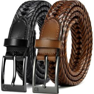 image:imageCHAOREN Leather Braided Belts for Men 2 Pack  1 18 Leather Belts in Package Box  Versatile Style SolutionBlackSaddle Tan