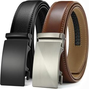 image:imageCHAOREN Leather Ratchet Belt Men 2 Pack  Customizable Fit Effortless Style 35mmBasic BlackBrushed Cognac