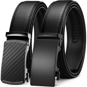 image:imageCHAOREN Leather Ratchet Belt Men 2 Pack  Customizable Fit Effortless Style 35mmBlack  Carbon FiberBasic Black