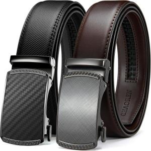 image:imageCHAOREN Leather Ratchet Belt Men 2 Pack  Customizable Fit Effortless Style 35mmBlack  Carbon FiberDark Brown