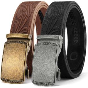 image:imageCHAOREN Leather Ratchet Belt Men 2 Pack  Customizable Fit Effortless Style 35mmFull Grain Flower BrownFlower Black