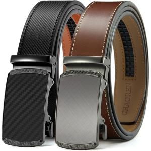image:imageCHAOREN Leather Ratchet Belt Men 2 Pack  Customizable Fit Effortless Style 35mmImperial BlackCognac