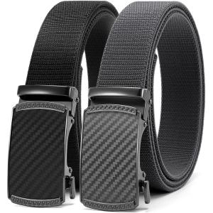 image:imageCHAOREN Mens Belt Stretchable  Elastic Golf Nylon Web Adjustable Belt  for Casual Wear2pcscarbon Fiber Imperial  Black  Grey