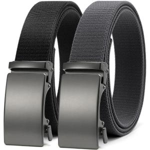 image:imageCHAOREN Mens Belt Stretchable  Elastic Golf Nylon Web Adjustable Belt  for Casual Wear2pcsmatted Gun  Black  Grey