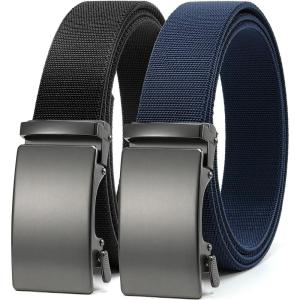 image:imageCHAOREN Mens Belt Stretchable  Elastic Golf Nylon Web Adjustable Belt  for Casual Wear2pcsmatted Gun  Black  Navy