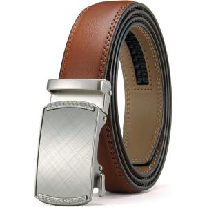 image:imageCHAOREN Mens Dress Belt  Mens Ratchet Belt Leather for Dress Pant  Micro Adjustable Belts Fit EverywhereCharcoal Depiction  Tan