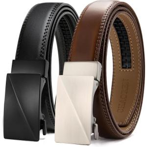image:imageCHAOREN Mens Dress Belt Leather 2 Pack  Mens Ratchet Belt for Dress Shirt and Pants Every Occasion 32mmBasic BlackBrown