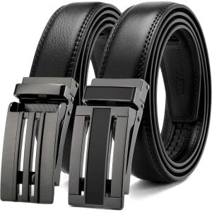 image:imageCHAOREN Mens Dress Belt Leather 2 Pack  Mens Ratchet Belt for Dress Shirt and Pants Every Occasion 32mmBlackBlack