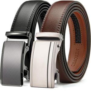 image:imageCHAOREN Mens Dress Belt Leather 2 Pack  Mens Ratchet Belt for Dress Shirt and Pants Every Occasion 32mmBlackDark Brown