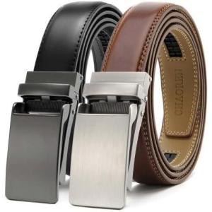 image:imageCHAOREN Mens Dress Belt Leather 2 Pack  Mens Ratchet Belt for Dress Shirt and Pants Every Occasion 32mmCarbom BlackBrown