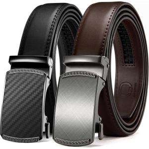 image:imageCHAOREN Mens Dress Belt Leather 2 Pack  Mens Ratchet Belt for Dress Shirt and Pants Every Occasion 32mmCharcoal Depiction BlackDark Brown