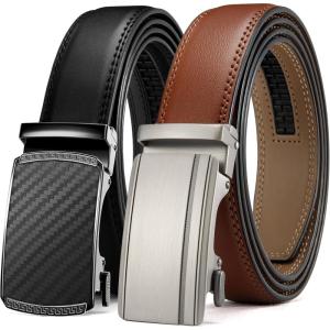 image:imageCHAOREN Mens Dress Belt Leather 2 Pack  Mens Ratchet Belt for Dress Shirt and Pants Every Occasion 32mmCharcoal Depiction BlackTan