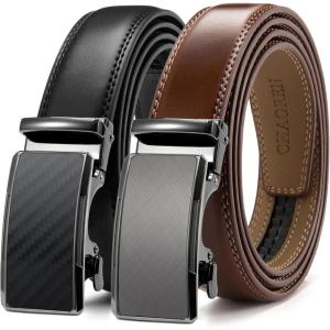 image:imageCHAOREN Mens Dress Belt Leather 2 Pack  Mens Ratchet Belt for Dress Shirt and Pants Every Occasion 32mmWeaven BlackCognac