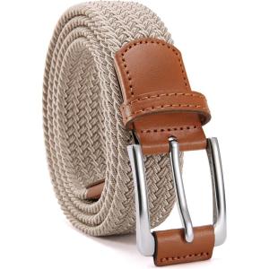 image:imageCHAOREN Mens Stretch Belt  1 38 Elastic Braided Golf Belt for Men  Stretchy Web Fit Summer Casual JeansSilver  Beige