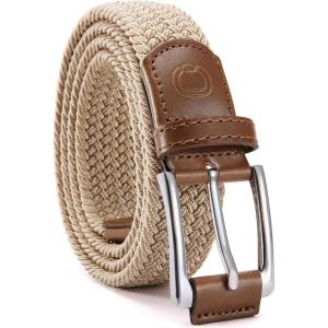 image:imageCHAOREN Mens Stretch Belt  1 38 Elastic Braided Golf Belt for Men  Stretchy Web Fit Summer Casual JeansSilver  Khaki