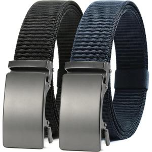 image:imageCHAOREN Ratchet Belts for Men 2 Pack  Casual Web Nylon Mens Belt 1 38  Automatic Adjustable Buckle Fit Jeans2 Pack Black and Navy