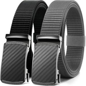 image:imageCHAOREN Ratchet Belts for Men 2 Pack  Casual Web Nylon Mens Belt 1 38  Automatic Adjustable Buckle Fit JeansBlack and GreyCarbon Fiber Buckle