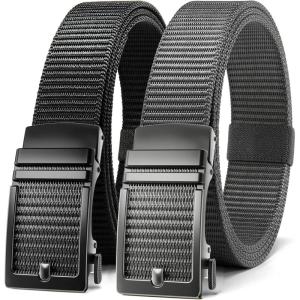image:imageCHAOREN Ratchet Belts for Men 2 Pack  Casual Web Nylon Mens Belt 1 38  Automatic Adjustable Buckle Fit JeansBlack and GreyClassic Buckle