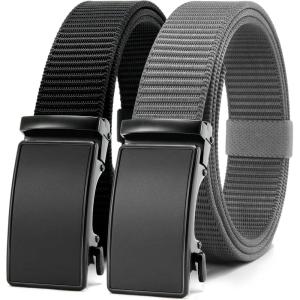 image:imageCHAOREN Ratchet Belts for Men 2 Pack  Casual Web Nylon Mens Belt 1 38  Automatic Adjustable Buckle Fit JeansBlack and GreyRatchet Buckle