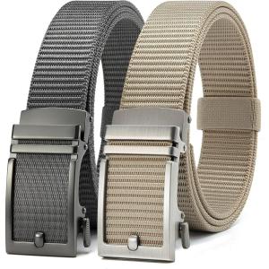 image:imageCHAOREN Ratchet Belts for Men 2 Pack  Casual Web Nylon Mens Belt 1 38  Automatic Adjustable Buckle Fit JeansGrey and KhakiClassic Buckle