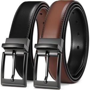 image:imageCHAOREN Reversible Belt Men 1 Piece  125 Leather Dress Belt  Trim to Fit for Elegant StyleBlackDark Brown Width 32mm