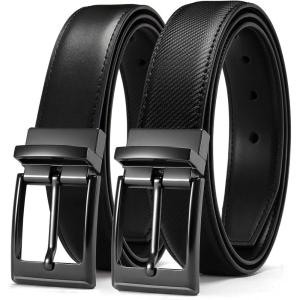 image:imageCHAOREN Reversible Belt Men 1 Piece  125 Leather Dress Belt  Trim to Fit for Elegant StyleClassic BlackTwill Black Width 32mm