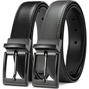 image:imageCHAOREN Reversible Belt Men 1 Piece  125 Leather Dress Belt  Trim to Fit for Elegant StyleGreyBlack Width 32mm
