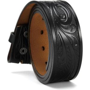 image:imageCHAOREN Western Belts for Men without Buckle  Cowboy Belt 15 Full Grain Leather Belt for Jeans  One Solid Piece LeatherFloral Black