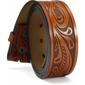 image:imageCHAOREN Western Belts for Men without Buckle  Cowboy Belt 15 Full Grain Leather Belt for Jeans  One Solid Piece LeatherFloral Brown