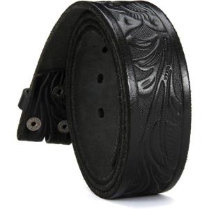 image:imageCHAOREN Western Belts for Men without Buckle  Cowboy Belt 15 Full Grain Leather Belt for Jeans  One Solid Piece LeatherFull Grain Floral Black