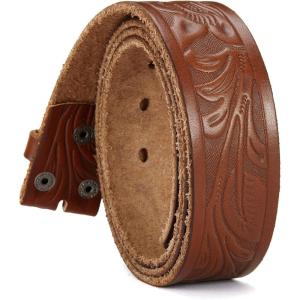 image:imageCHAOREN Western Belts for Men without Buckle  Cowboy Belt 15 Full Grain Leather Belt for Jeans  One Solid Piece LeatherFull Grain Floral Brown