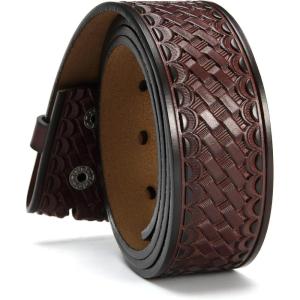 image:imageCHAOREN Western Belts for Men without Buckle  Cowboy Belt 15 Full Grain Leather Belt for Jeans  One Solid Piece LeatherInterwoven Dark Brown