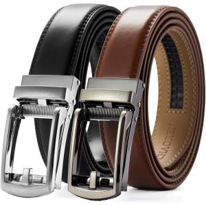 image:imageCHAOREN Click Belt for Men 2 Pack  Mens Dress Belt 1 14 in Packing Box  Design Belt Meet Almost Any Outfit and OccasionBlackCognac