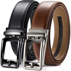 image:imageCHAOREN Click Belts for Men 2 Pack  Mens Ratchet Leather Belt 1 38 for Dress and Casual  Micro Adjustable Belt FitBlackCognac