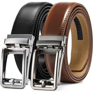 image:imageCHAOREN Click Belts for Men 2 Pack  Mens Ratchet Leather Belt 1 38 for Dress and Casual  Micro Adjustable Belt FitSilverCognac