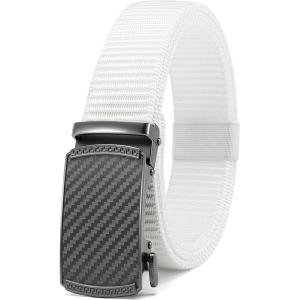 image:imageCHAOREN Nylon Ratchet Belts for Men  Adjustable Casual Work Belt with Slide Buckle  Trim to FitCarbon Fiber ImperialWhite