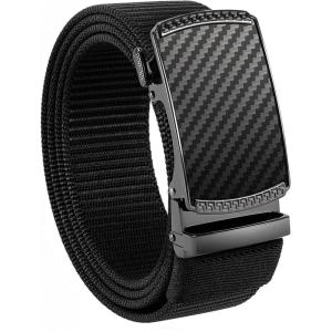 image:imageCHAOREN Nylon Ratchet Belts for Men  Adjustable Casual Work Belt with Slide Buckle  Trim to FitCarbon FiberBlack 35mm