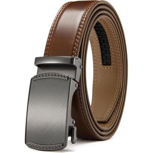 image:imageCHAOREN Ratchet Boys Belt Kid Dress Belt with Click Buckle Adjustable Leather Belt for School Uniform and Formal PantsBrown